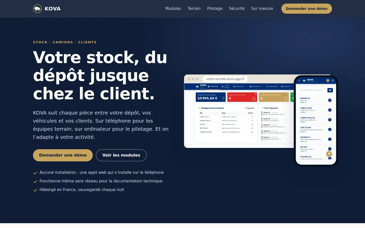 Page d'accueil de KOVA
